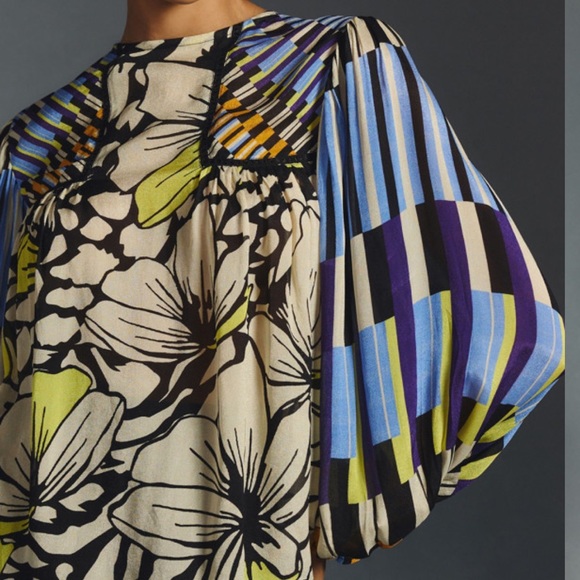 Bl-nk Miranda Peasant Blouse MP Black Motif Anthro - Picture 4 of 15